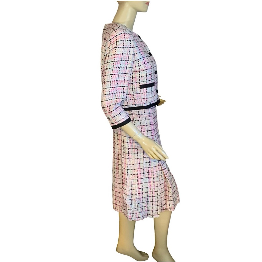 TALBOTS PINK & BLACK SILK BLEND PASTEL TWEED DRESS & BLAZER SUIT SET (8) - Picture 3 of 13